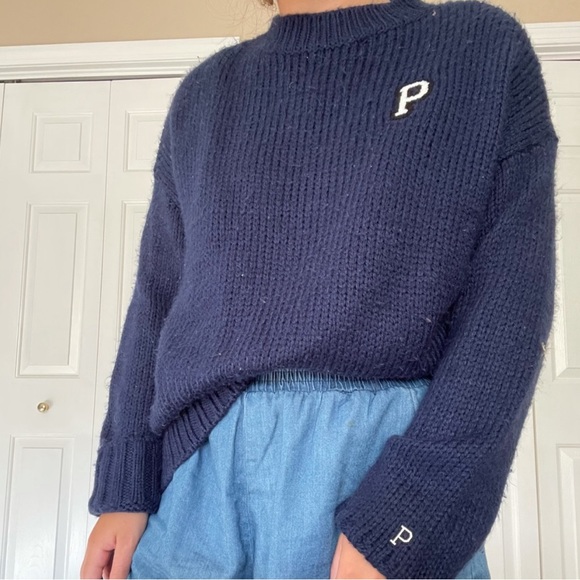 Victoria's Secret PINK Boyfriend Crewneck Sweater Oversized Fit Navy Blue, L - Picture 2 of 7